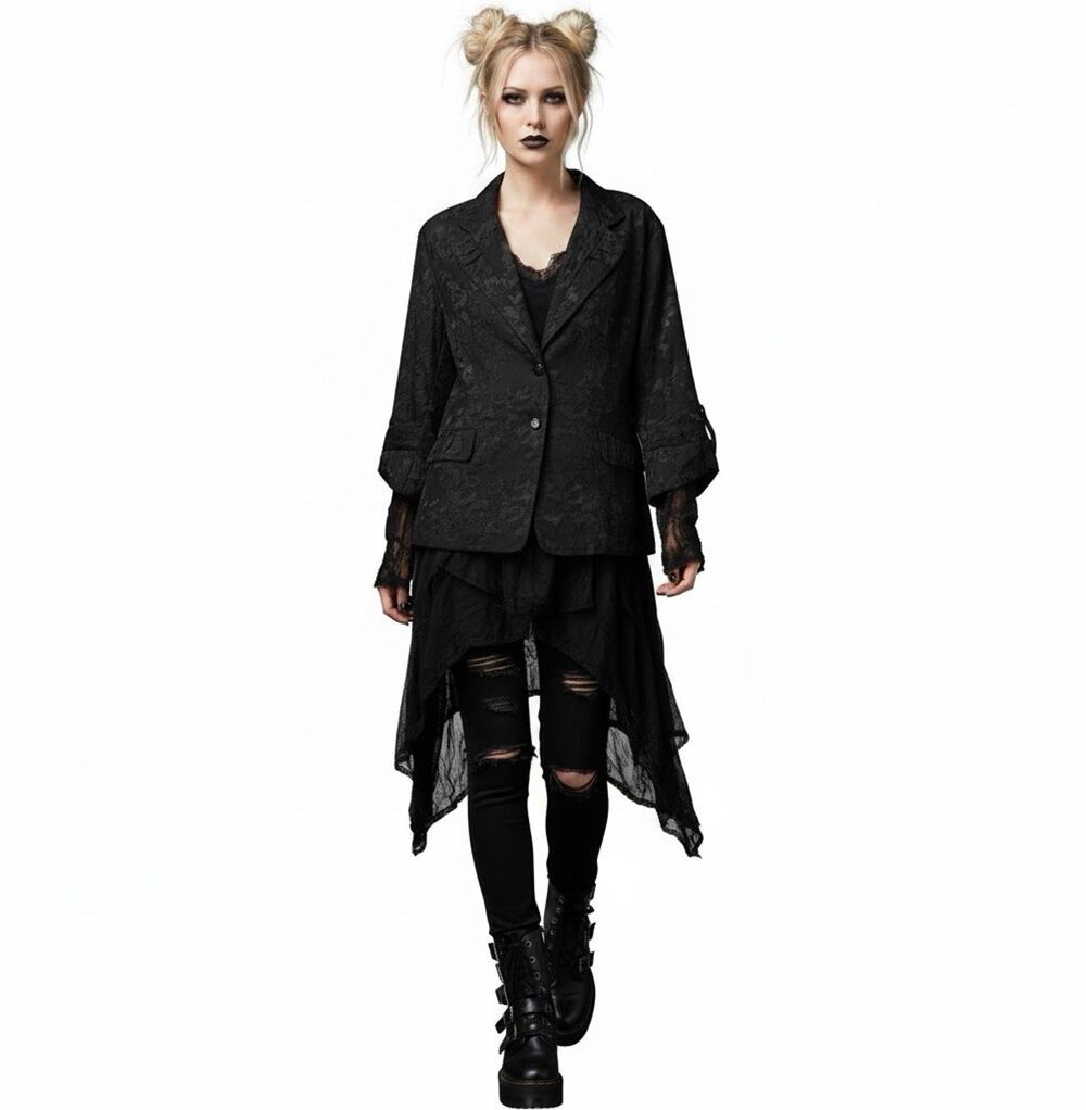 Clara Sun Woo Goth Fairy Sheer Floral Blazer Jacket Women's Black Plus Size 1X